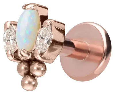 Produktbild von Ohrpiercing, Nasenpiercing Titan Labret mit Innengewinde LOTUSBLÜTE + 3 KUGELN RoséGold Stablänge: 8mm | Stabstärke: 1,2mm