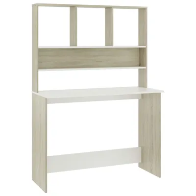 Image de Bureau avec étagères Blanc chêne sonoma 110x45x157 cm Aggloméré