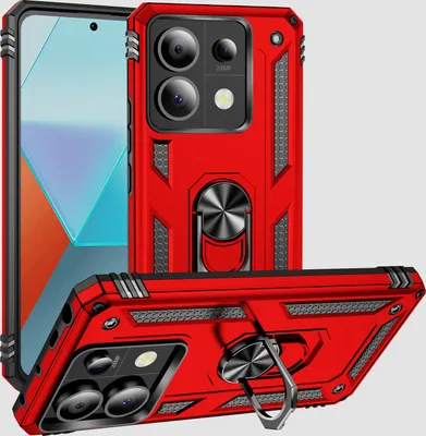 Obrázek produktu pro Pouzdro pro Xiaomi Redmi Note 13 Pro 5G dvouvrstvé robustní, vojenská ochrana pouzdro s držákem prstenu a stojánkem červené