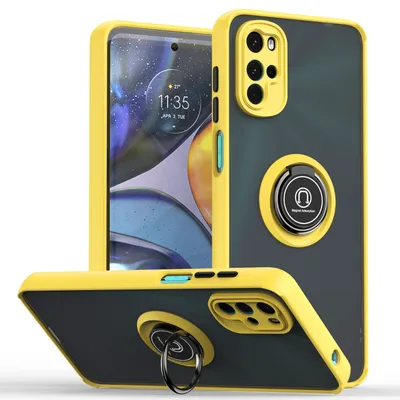 Obrázek produktu pro Pouzdro pro Motorola Moto G22 matné průsvitné TPU pouzdro s prstencovým držákem a stojánkem Žluť