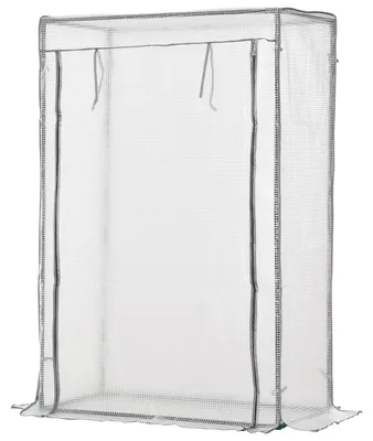 Image de Serre Outsunny avec film maillé en PE, porte, serre en film plastique résistante à l'hiver, structure en acier