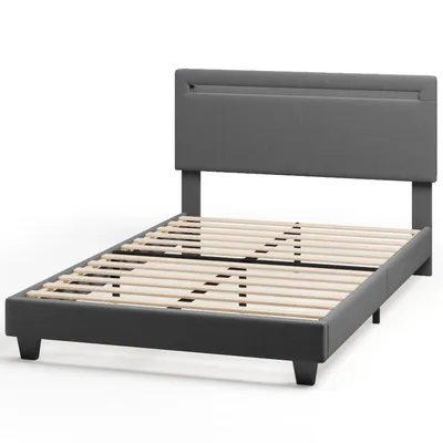 Obrázek produktu pro Čalouněná postel BEALIFE BF27 120x200 cm s lamelovým roštem | kovový rám s dřevěným čelem | nízké vibrace | béžová/tmavě šedá