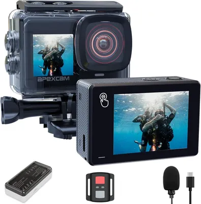 Productafbeelding van Actiecamera 4K 60 fps - 64 MP - Dubbel scherm - WiFi - 40 m waterdicht - Met accessoires