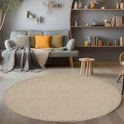 Produktbild von Modern Wohnzimmereppich Robust Meliert Einfarbiger Schlingenteppich Cut-Loop Design, Größe: 120 cm Rund, Farbe: Beige