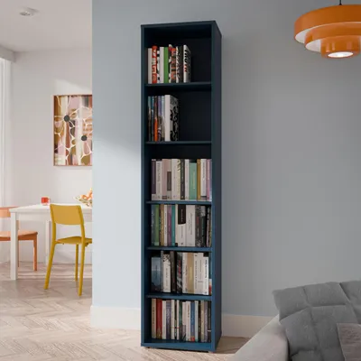 Produktbild von Forte ALICE SPRINGS Bücherregal 50, modern-minimalistisch, 5 Einlegeböden, Wohnzimmer/Büro, Holzwerkstoff, Nachtblau, 49,8 cm breit x 214,3 cm hoch x 34,9 cm tief