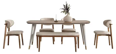 Produktbild von Funktional Esstisch 2x Stühle Hocker Kommode mit Spiegel Esszimmer Möbelse
