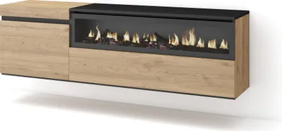 Immagine prodotto di COZY Mobile TV Soggiorno, 150x35x45cm, Per TV fino a 65, Camino elettrico, da appendere, Rovere e Nero