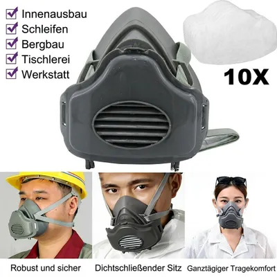 Produktbild von Halbmaske Atemschutzmaske 3200 mit 10 Filtern, Staubmaske für Holzbearbeitung, Schleifen, Malen und Schweißen