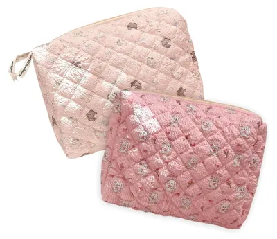 Produktbild von 2 Stück Reise Kosmetiktasche, Gesteppte Kulturtasche für Damen, Große Kosmetiktasche, Organizer für Reisen als Geschenk für Frauen und Mädchen