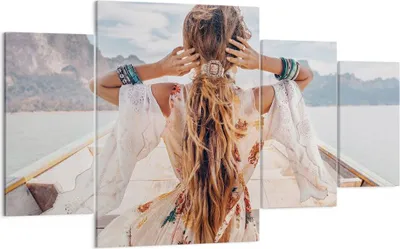 Produktbild von Bild auf Leinwand - Leinwandbild - 4 Teile - Frau Boot Rücken - 160x90cm - Wand Bild - Wanddeko - Wandbilder - Leinwanddruck - Bilder - Wanddekoration - Leinwand bilder - Wandbild - DL160x90-5059