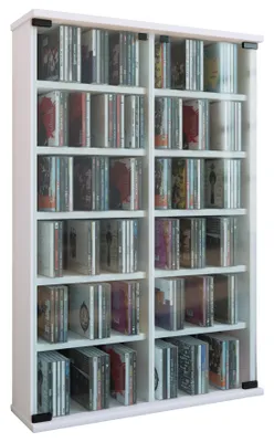 Produktbild von Roma Regal 2 Glastüren, CD-Turm 12 Fächer weiß.
