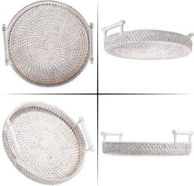 Produktbild von Famanu Tablett aus Rattan 24,5 cm - Dekorative Aufbewahrung mit Griff
