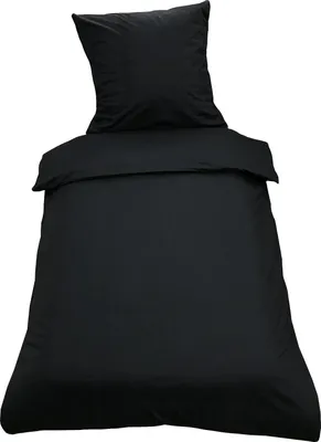 Produktbild von 2 teilige Uni Bettwäsche 135 x 200 cm schwarz Einfarbig Renforce Baumwolle