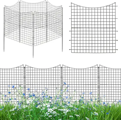 Produktbild von GOPLUS 5 Stück Gartenzaun Metall, Teichzaun, Steckzaun Komplettset, 6 Befestigungsstäbe, Metallzaun für Hunde, Garten