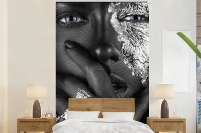 Image de Papier peint - Argent - Noir - Bleu - Largeur 155 cm x Hauteur 240 cm