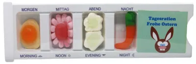 Produktbild von Tablettenbox Frohe Ostern Osterhase mit Fruchtgummi Scherzartikel 25g