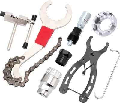 Produktbild von 7-teiliges Fahrrad-Reparatur-Werkzeug-Set, Kassettenentferner, Schraubenschluessel, Kettenbrecher, Kurbelabzieher, Abzieher, Speichenschluessel, Tretlager-Freilauf-Entfernungswerkzeug