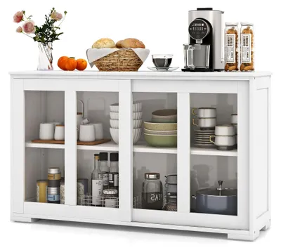 Produktbild von Sideboard, Küchenschrank mit Glastüren und verstellbarem Regal, Aufbewahrungsschrank, 107 x 33 x 62,5 cm (Weiß)