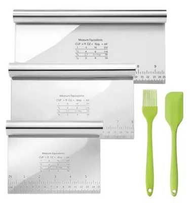 Produktbild von 5er Set Teigschaber Edelstahl mit Messskala 15-25 cm, Silikon Spatel & Ölpinsel