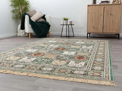 Produktbild von Steffensmeier Kurzflor Teppich Riad | Wohnzimmer | Orient | Pflegeleicht | Felder Grün, Größe:  95x140 cm