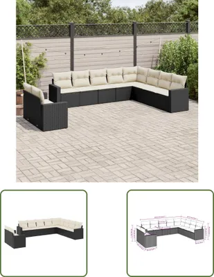 Produktbild von The Living Store 10-tlg. Garten-Sofagarnitur mit Kissen Schwarz Poly Rattan
