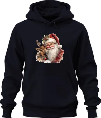 Produktbild von Weihnachtsmann mit Rentier Aquarell Vintage Geschenk Weihnachten Uni Hoodie Kapuzenpullover, Navy, M