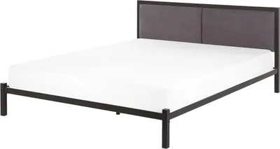 Zdjęcie produktu dla BELIANI Łóżko ze stelażem czarne metalowe z szarym materiałowym wezgłowiem 160 x 200 cm nowoczesny design