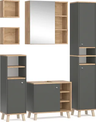 Produktbild von Badmöbel-Set Vicco Senyo Anthrazit 5 Teile, mit Hochschrank, Model 36445