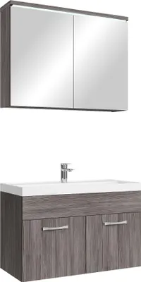 Produktbild von Badplaats Badmöbel Komplettset Paso 02 80 x 40 cm Grau Eiche - Badezimmermöbel mit Waschbecken und Spiegelschrank