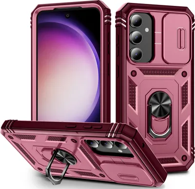 Produktbild von Galaxy S23 FE Hülle, Schiebe Kamera Schutz Stoßfest Schutzhülle mit Ringhalterung Ständer für Samsung Galaxy S23 FE Rosa