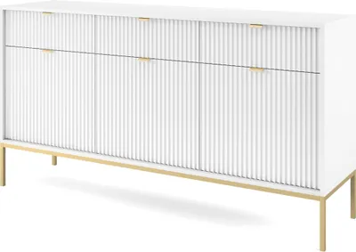 Produktbild von Masseno Kommode STELLARE 154 cm Sideboard mit 3 Schubladen und 3 Türen für Wohnzimmer Schlafzimmer Modern 154x39x83 cm Weiß / Weiß