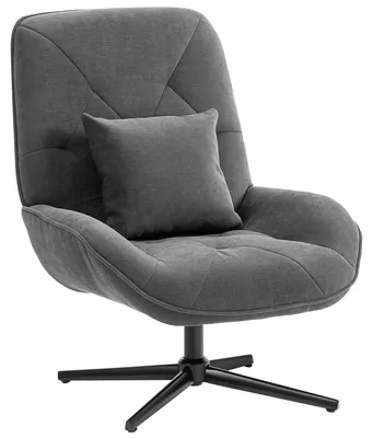 Image de Fauteuil pivotant, fauteuil d'accent, fauteuil rembourré en chenille avec coussin lombaire, dossier haut, gris foncé | 96 cm | 120 kg