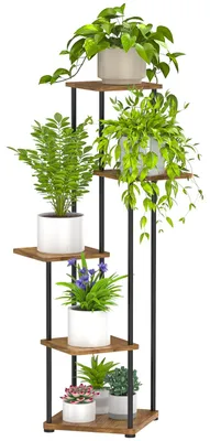 Produktbild von Zimmerpflanzenständer, 5-stufig, hoch, Pflanzenregal, für drinnen und draußen, Eckregal, Blumentopfhalter, Metall-Blumenständer für mehrere Pflanzen