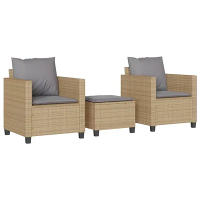 Produktbild von Maison Exclusive - 3-tlg. Bistro-Set mit Kissen Beige Poly Rattan