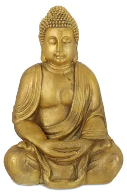 Image de Statue de Bouddha pour le jardin, résistante aux intempéries et au gel, Bouddha de jardin assis XL, statue de jardin, H x L x P : 70 x 45 x 35 cm, dorée