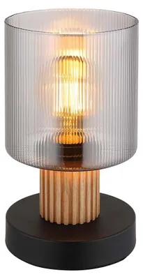 Produktbild von LED Tischleuchte, Glas rauchfarben, schwarz matt, Holz, H 21 cm