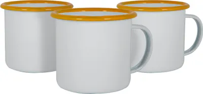 Produktbild von Argon Ta Weißer Emaille-Becher - Stahl Outdoor-Camping-Tee-Kaffeetasse - 375ml - Gelb - Packung mit 6