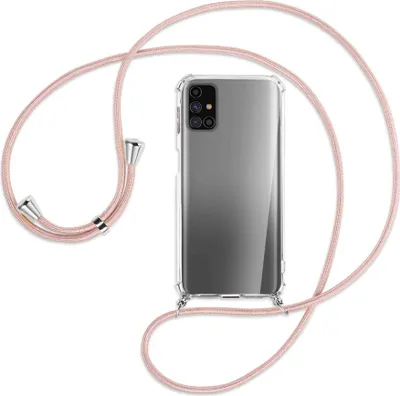 Produktbild von Handykette Backcover-Schutzhülle mit Band (Metall silberfarben) für Samsung Galaxy M31s - roségold