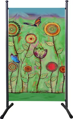 Produktbild von Paravent Outdoor Wetterfest 180 x 78 cm Green Flowers | Raumteiler Stellwand Innen | Garten & Balkon Sichtschutz Blickdicht