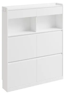 SoBuy Schuhschrank FSR224-E-W weiß mit 4 Klappfächern und 2 Schubladen im Profil