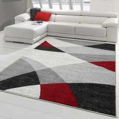 Produktbild von Moderner Wohnzimmerteppich mit abstraktem Muster grau rot Größe - 120x160 cm