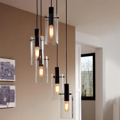 Immagine prodotto di Lampadario Industrial Montefino 5 Luci Acciaio Nero