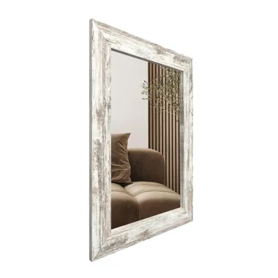 Image de STYLER Miroir mural JYVASKYLA, 44x70 cm, rectangulaire, cadre en MDF, aspect bois blanc vintage, idéal pour la salle de bain, le couloir, le salon ou la chambre. Miroir décoratif