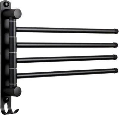 Produktbild von Badezimmer-Handtuchhalter, 4-armiger Handtuchständer, Wandmontage, 32 cm, für Küche, Toilette, Garderobe und Badezimmer, schwarz