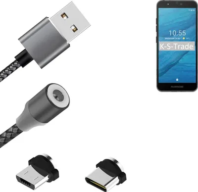 Produktbild von K-S-Trade Hochwertiges Magnet-Lade-kabel Sync-Kabel Daten-Kabel für Fairphone Fairphone 3 mit USB-Typ-C-Anschluss und Micro-USB-Anschluss 2A bis zu