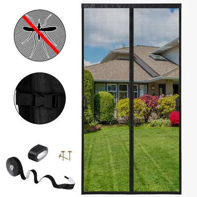 Produktbild von Fliegengitter Tür Moskitonetz Magnet Türvorhang Insektenschutz Klebemontage Ohne Bohren für Balkontür Kellertür Terrassentür, Schwarz, 92x210cm