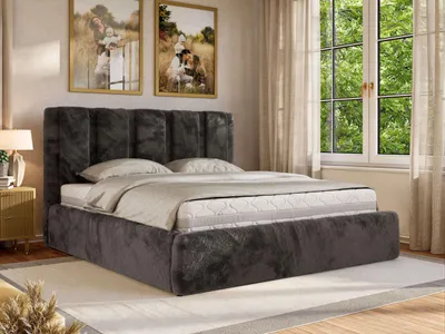 Produktbild von MKS MEBLE Polsterbett SAVINO CLASSIC mit Bettkasten & Stauraum, Doppelbett 140 x 200 cm, Gasdruckfedern, Inkl. Lattenrost, Modernes Ehebett, Multipocket Matratze - ELORI LUX - Dunkelgrau Plüsch