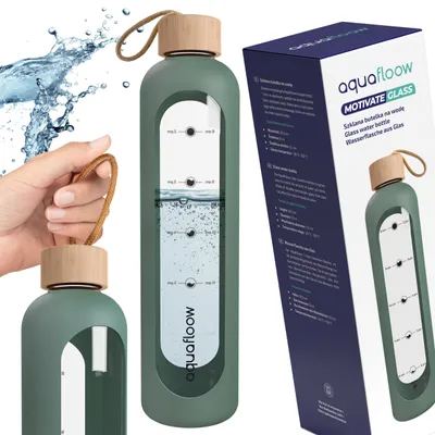 A collage showing a hand holding a water bottle, a close-up of the bottle, and the product packaging.