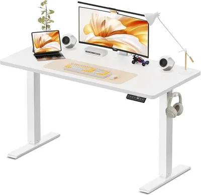 Imagen del producto de Escritorio de altura ajustable, 120 x 60 cm, color blanco