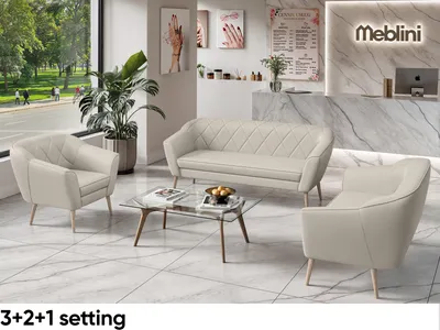Produktbild von MEBLINI Mini Sofa Set 3-2-1 für Wohnzimmer - Mini Lounge für sechs Personen - Küchensofa - Sofa Klein - Sitzgarnitur - Polstergarnitur - Sofagarnituren - GISELA - 3+2+1 - Beige Kunstleder
